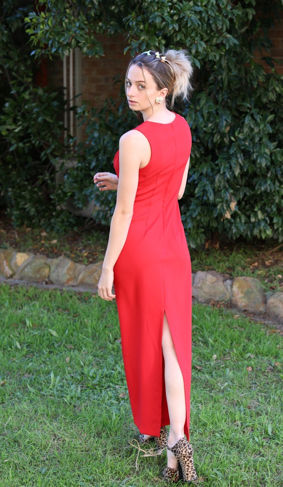 Vintage 90's Red Formal Dress, Size 8, Side Slit,… - image 10