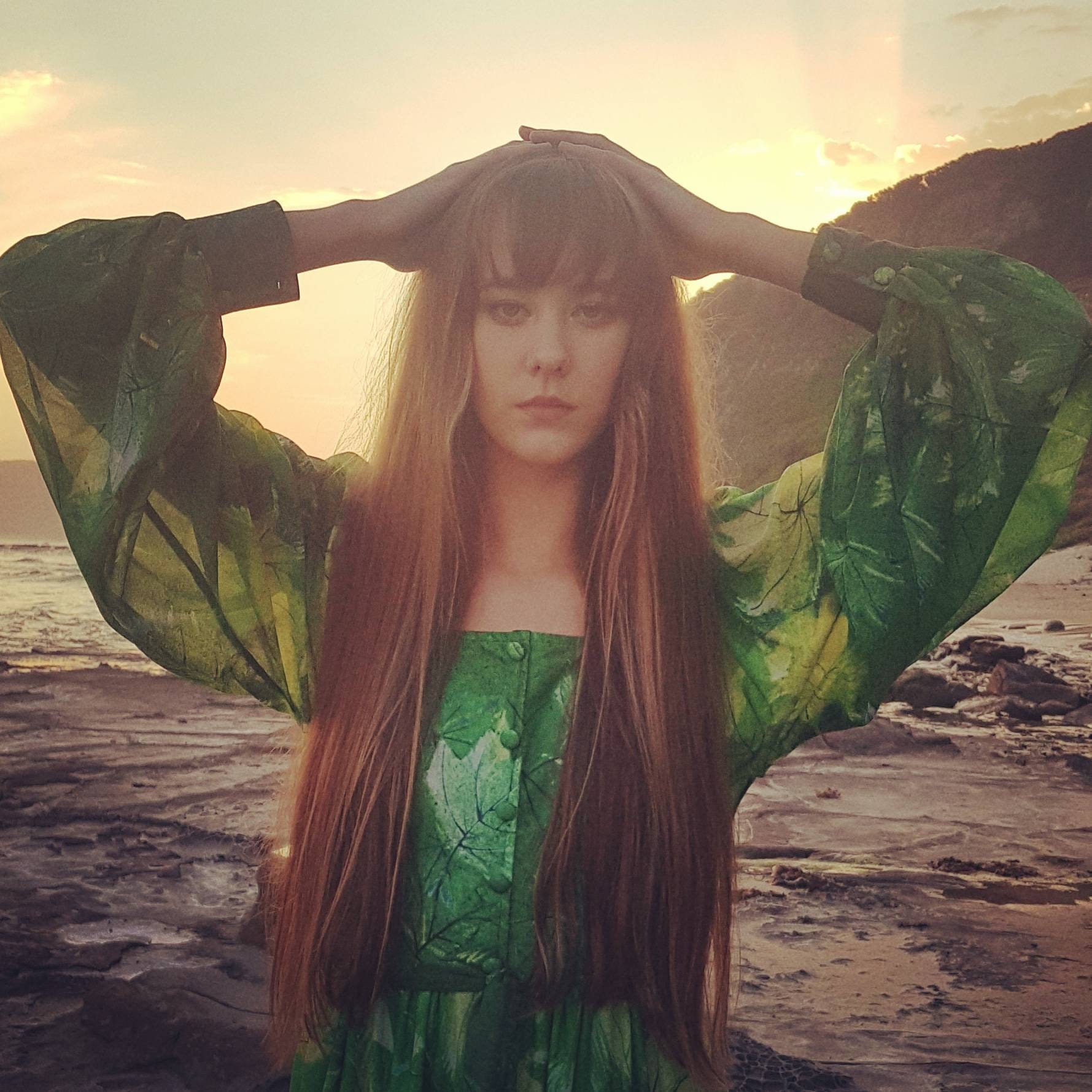 Vintage 70's Green Forest Core Dress, Poison Ivy Dress, 70s Flower