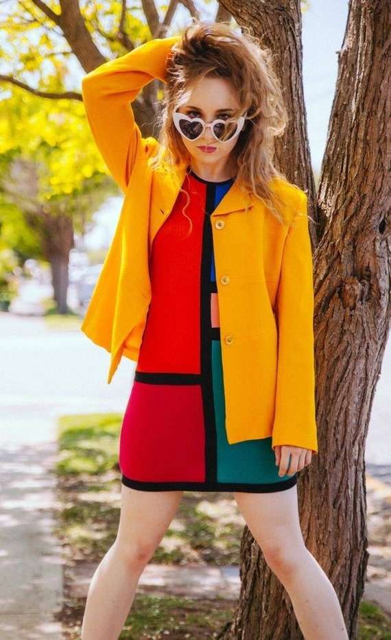 Vintage 80s POWER SUIT Yellow Jacket, Size12, Anth