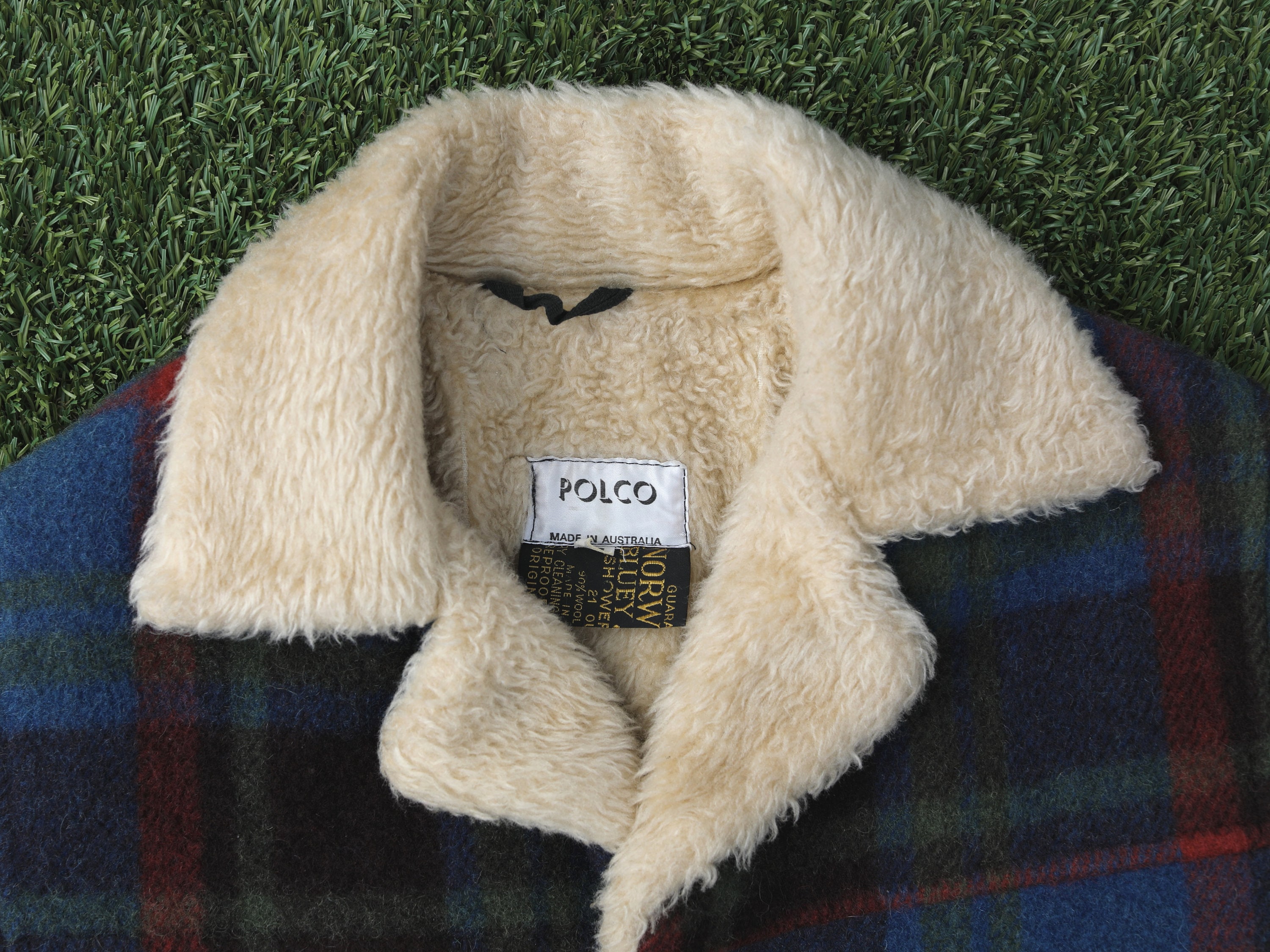 ジャケット・アウター birthdaybash STAND COLLAR PEA COAT Vintage 70s Blue and Green Plaid Lumberjack Jacket, Sherpa