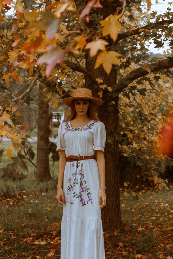 Vintage 70s Wedding Dress, Cotton Cheese Cloth Wed