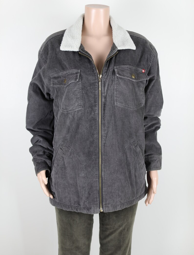 Vintage 90s Corduroy Jacket, Size Large, 90s Sherpa Jacket, 90s Corduroy, Vintage 90s Jacket, Vintage Corduroy, 90s Grey Sherpa Jacket image 3