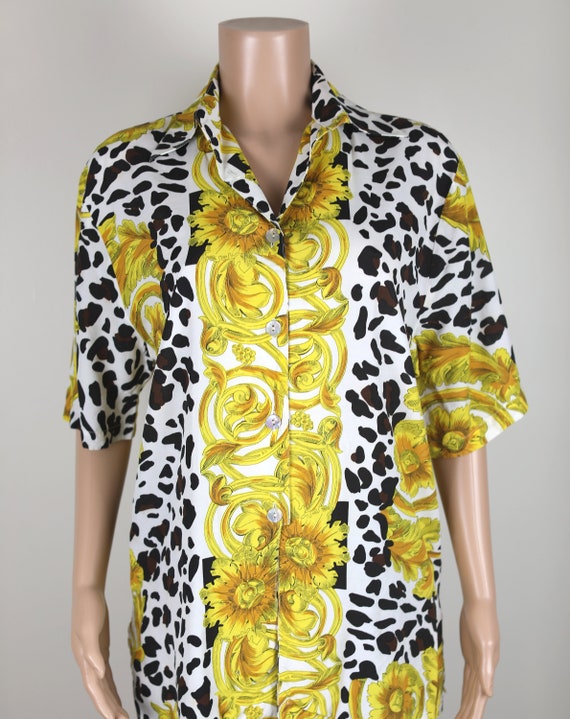 Vintage 80s Animal Print, and Floral Shirt. Size … - image 4