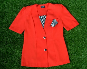 Vintage 80s Jacket. 80s Red Jacket. Size 10. 80s polkadot Jacket, Pin Up Jacket, Rockabilly Jacket, Polka Dot Shirt, 80s Spotty Shirt, Retro