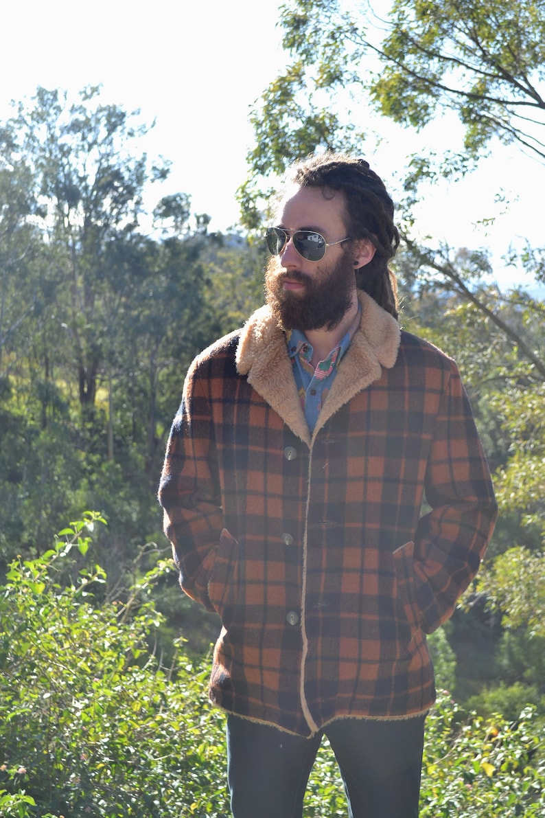 Vintage 70s Dark Orange Plaid Lumberjack Jacket Super Warm Etsy