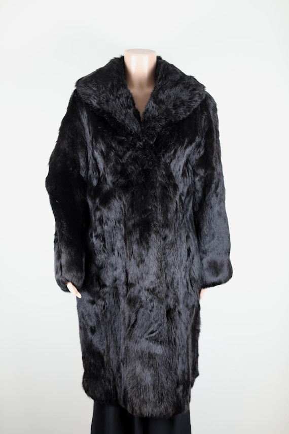 Vintage 1940s Rabbit Fur Jacket, Size 14, Black Fur Coat, Wedding