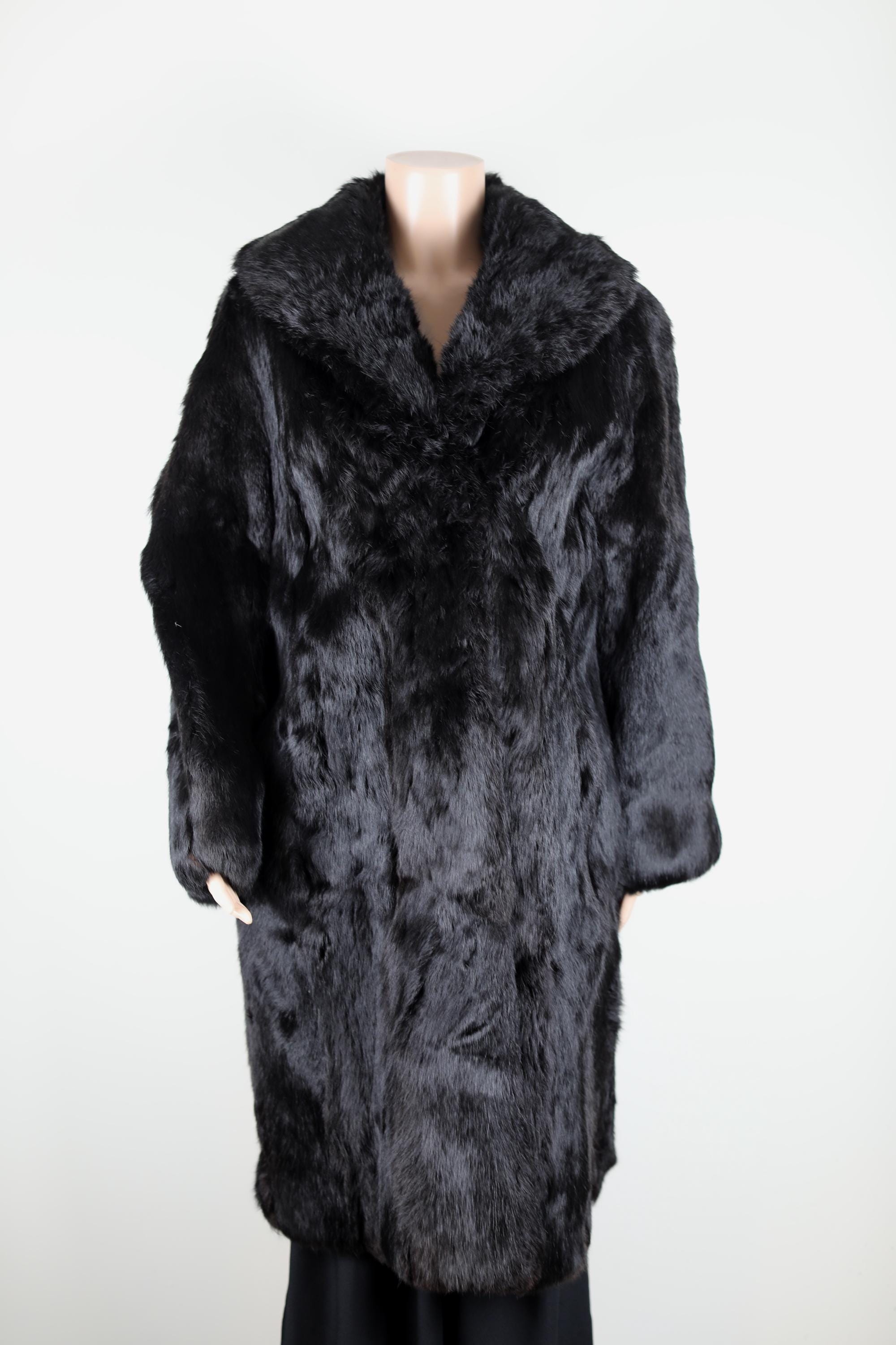 Vintage 1940s Rabbit Fur Jacket, Size 14, Black Fur Coat, Wedding
