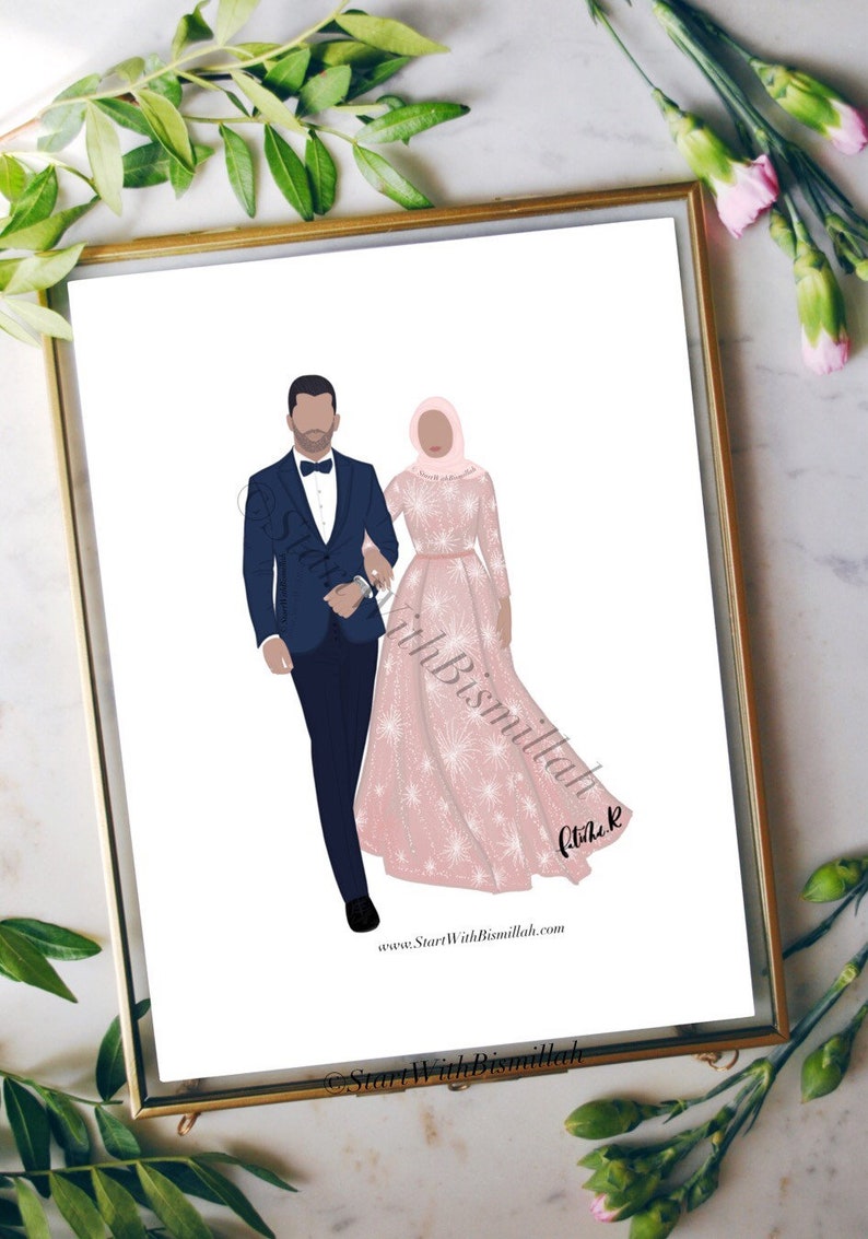 Custom illustration, Faceless Portrait, personalised photo, personalised portrait, anniversary, wedding, Nikkah gift DIGITAL image 3