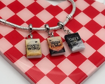 Fourth Wing Bracelet Book Charms | Rebecca Yarros Series Dangle Set (5mm Bail)