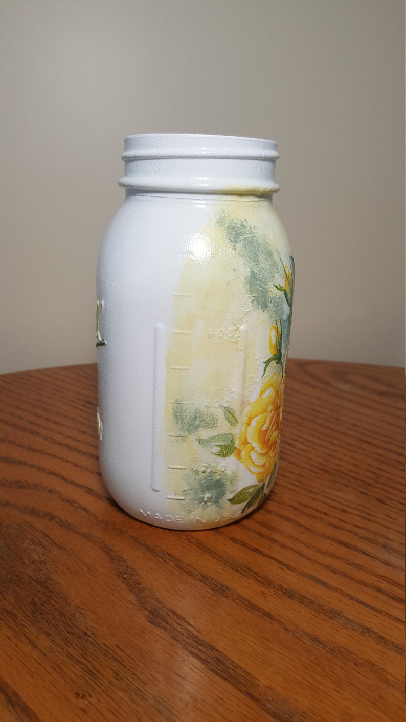 Yellow Roses Mason Jar Vase Mason Jar Centerpiece Decoupage Etsy