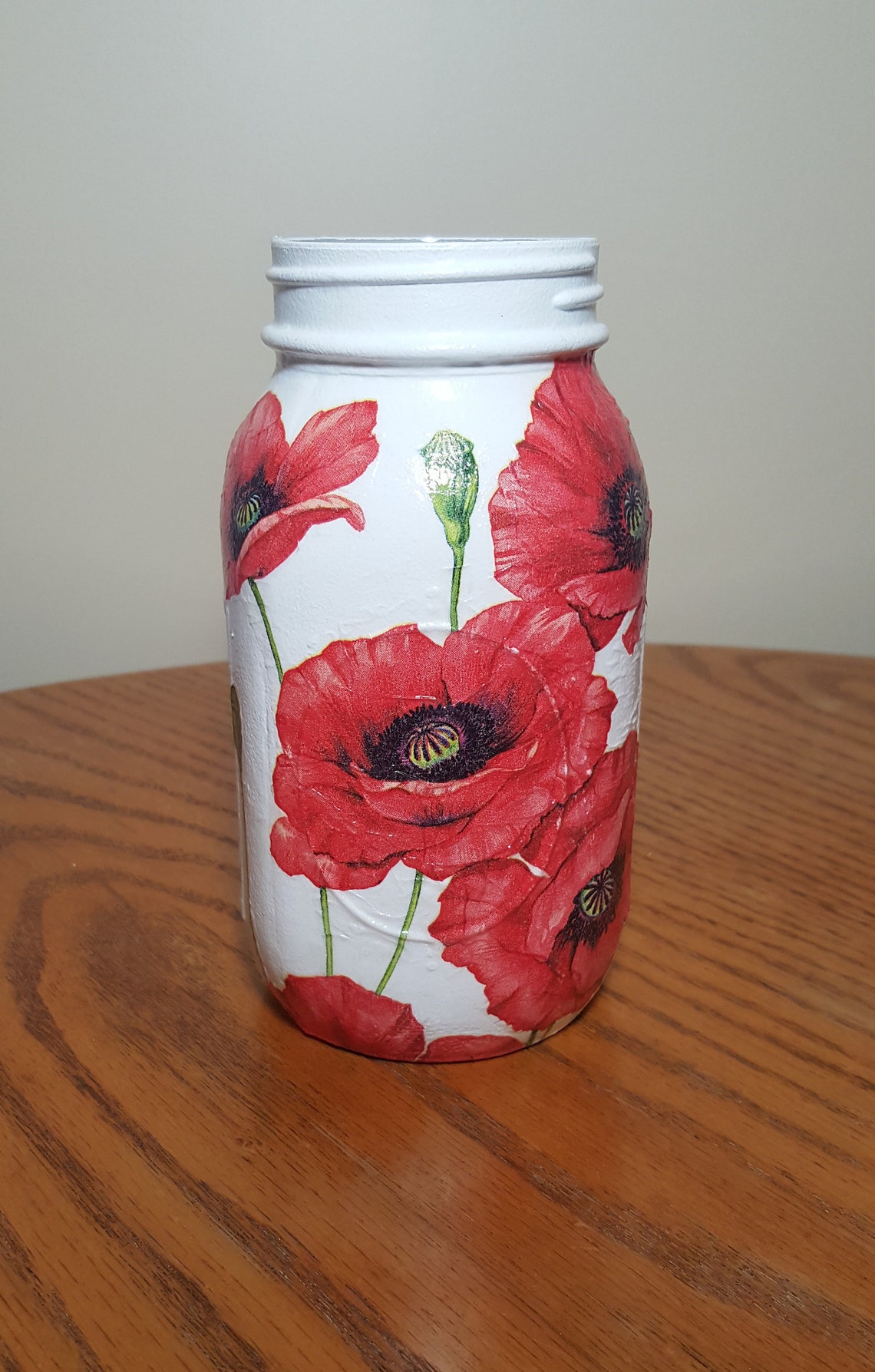 Red POPPIES Mason Jar Vase Mason Jar Centerpiece Decoupage Etsy