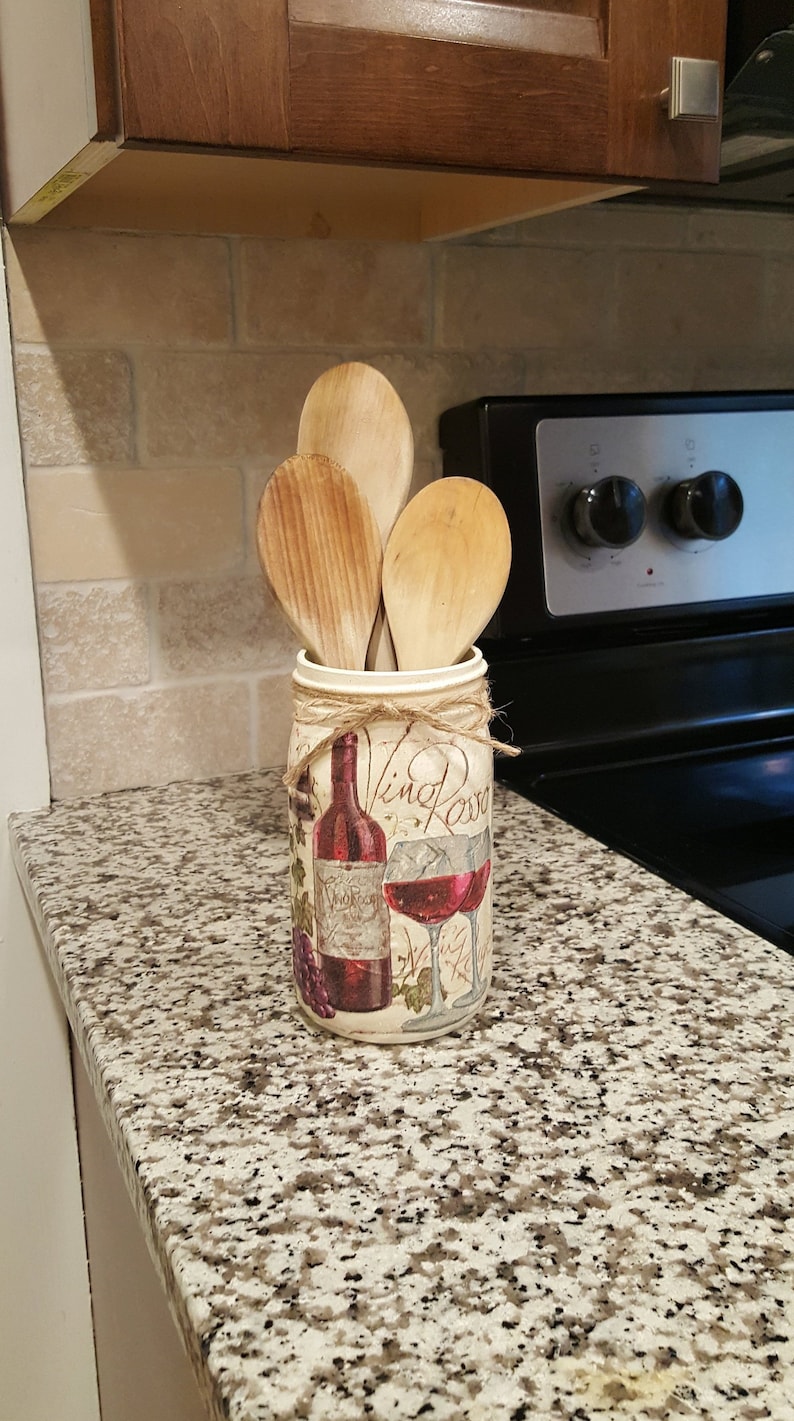 Red Wine Grapes Bottles Utensil Holder Mason Jar Utensil Etsy