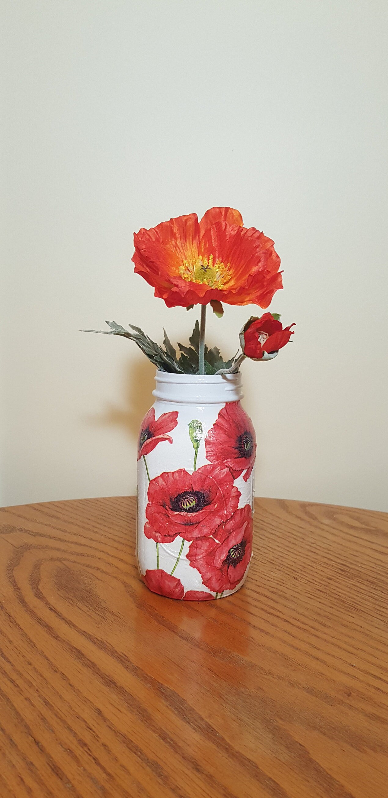 Red POPPIES Mason Jar Vase Mason Jar Centerpiece Decoupage Etsy