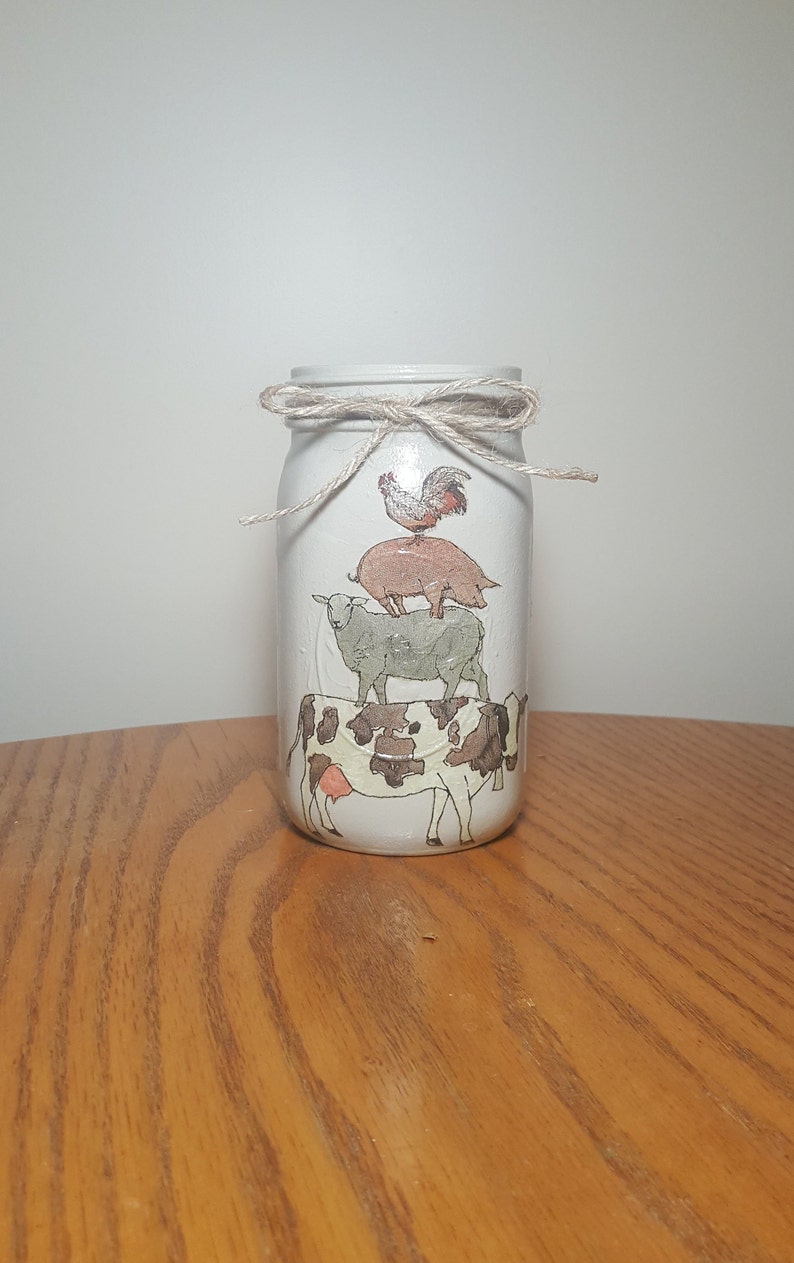 Rooster Pig Sheep Cow Utensil Holder Rustic Mason Jar Vase Etsy