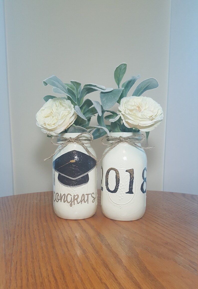Congrats 2020 Set Of 2 Mason Jars Decoupage Hand Painted Etsy