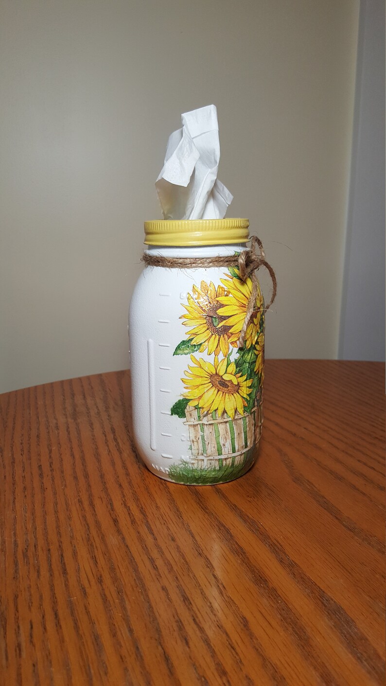 Sunflower Office Desk Accessories Mason Jar Tissue Holder Etsy