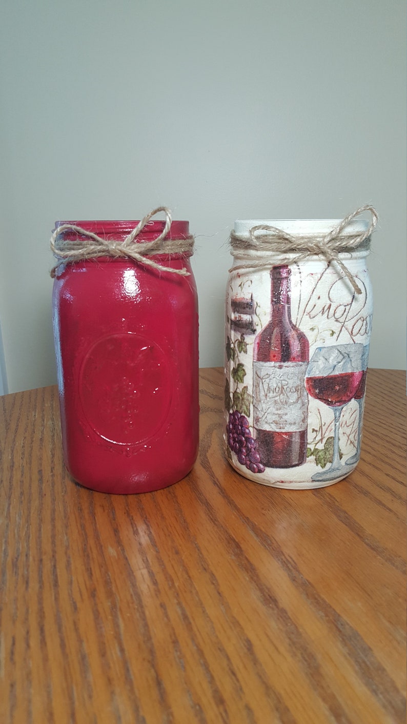 Red Wine Grapes Bottle Utensil Holder Set Mason Jar Kitchen Etsy