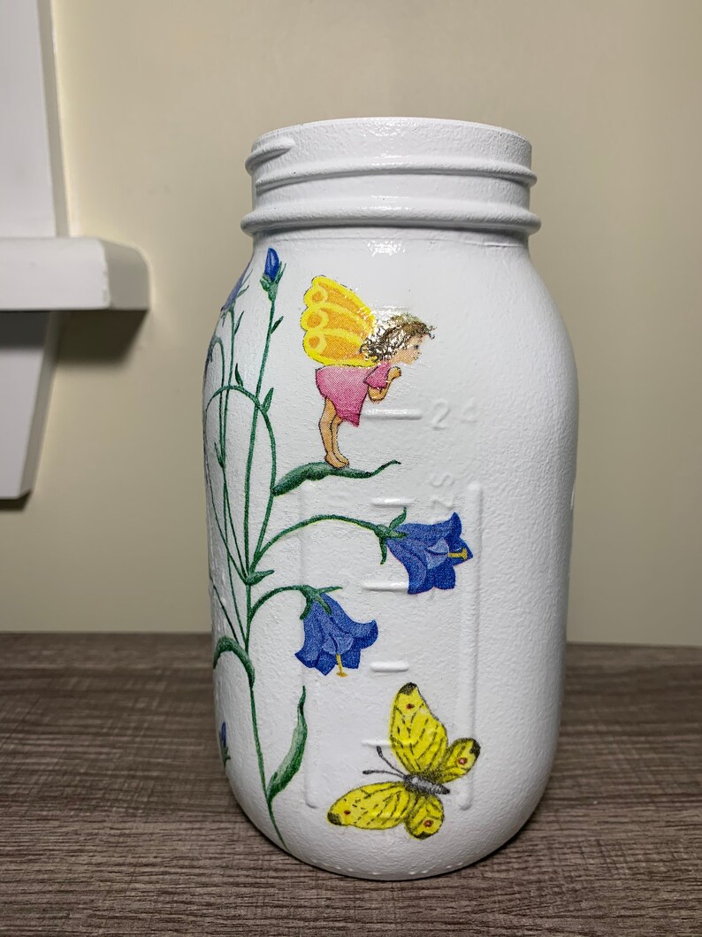 Fairies Butterflies with Flowers Vase Mason Jar Centerpiece Etsy