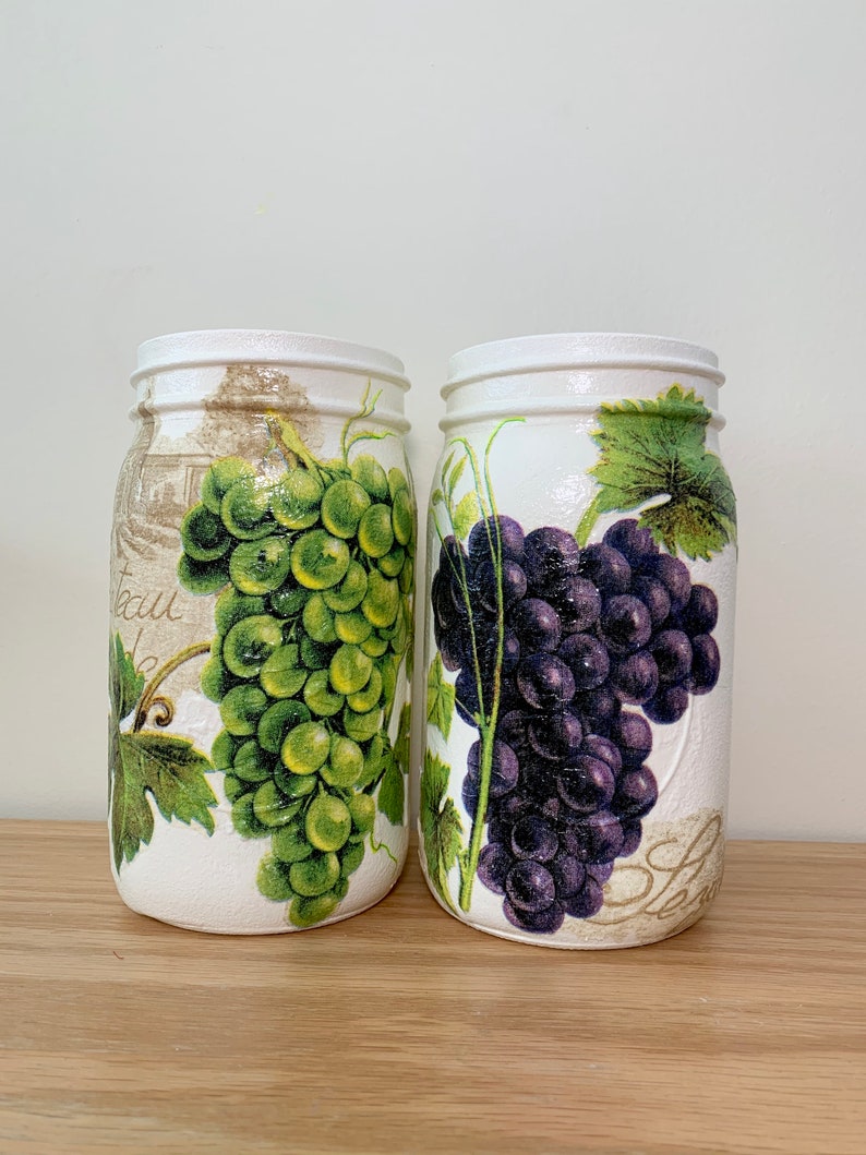 Grapes Utensil Holder Mason Jar Set Decoupage Jar Utensil Etsy