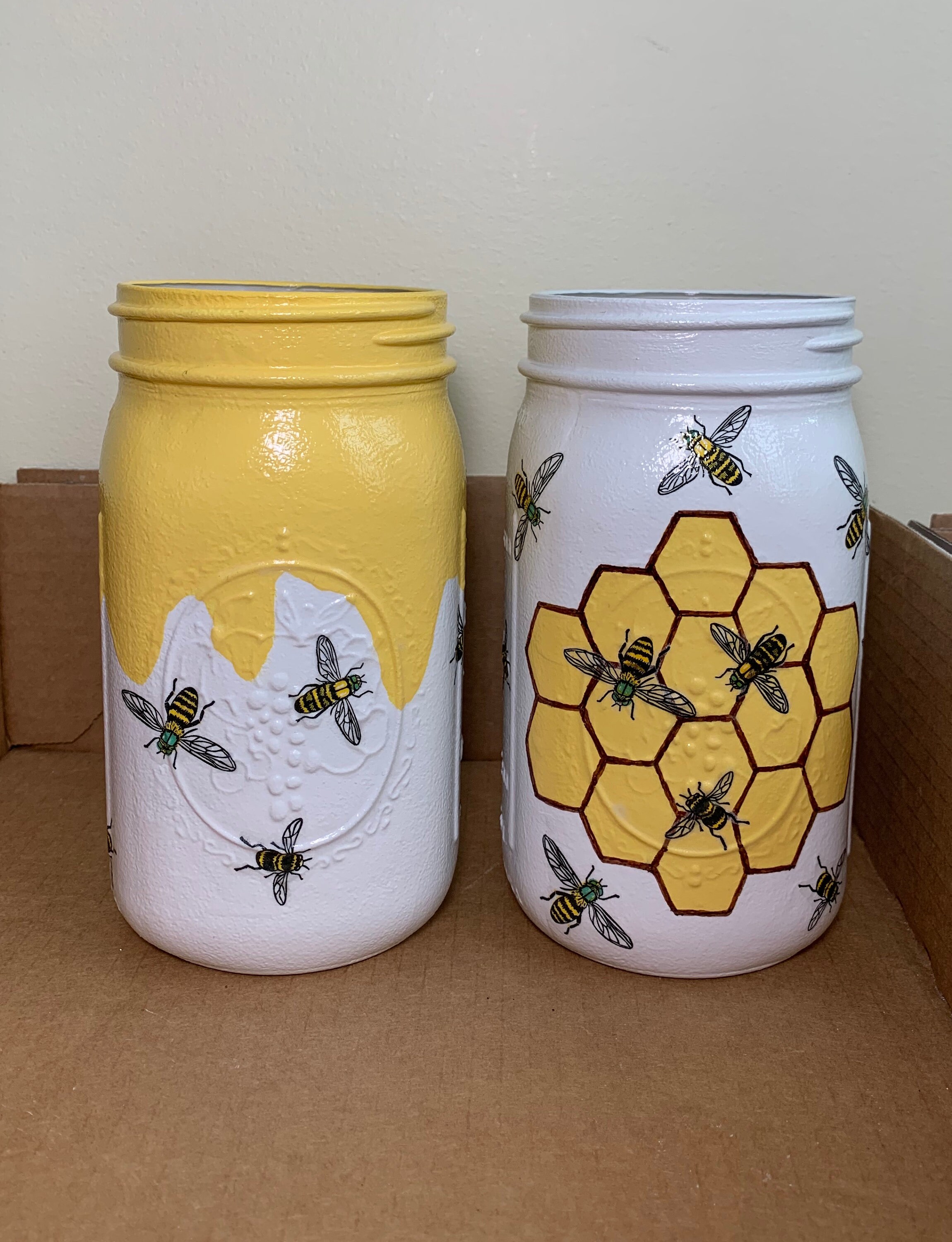 HONEY BEE Set Of 2 Mason Jars Decoupage & Painted Utensil Etsy