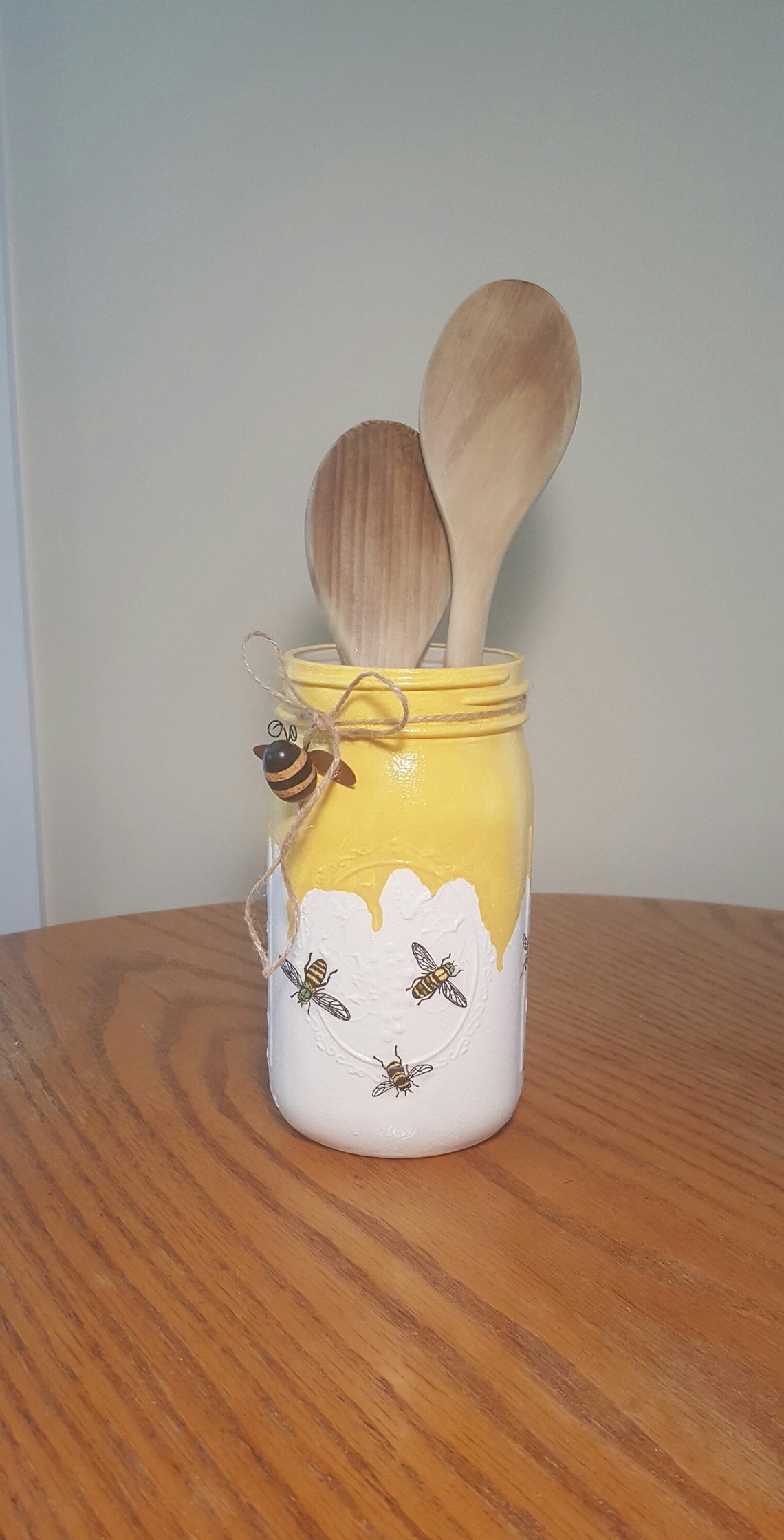 Soporte de utensilio de abeja de miel y cuchara de madera | Etsy