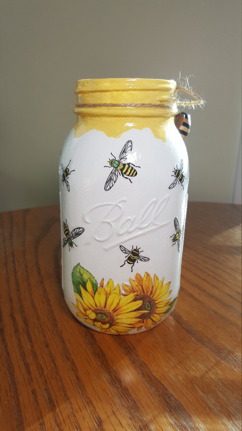 HONEY BEE Sunflower Mason Jar Vase Mason Jar Centerpiece Etsy