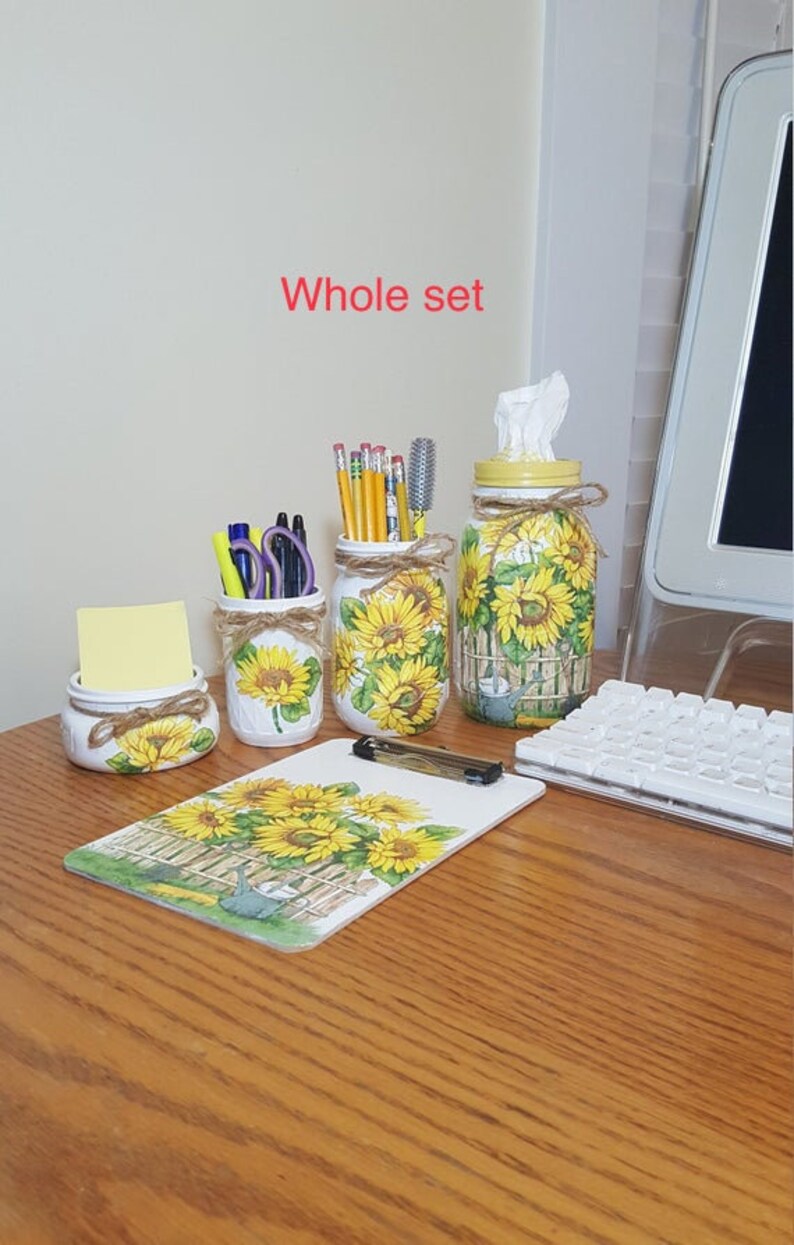Sunflowers Office Desk Decor Set Desk Organizer Office Etsy