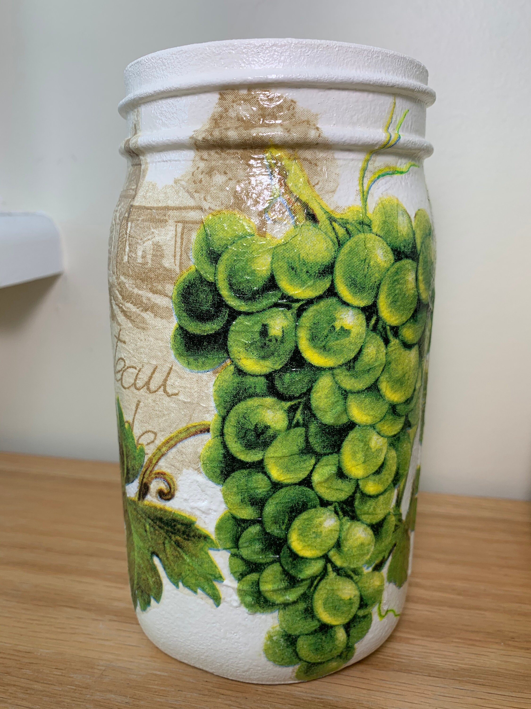 Grapes Utensil Holder Mason Jar Set Decoupage Jar Utensil Etsy