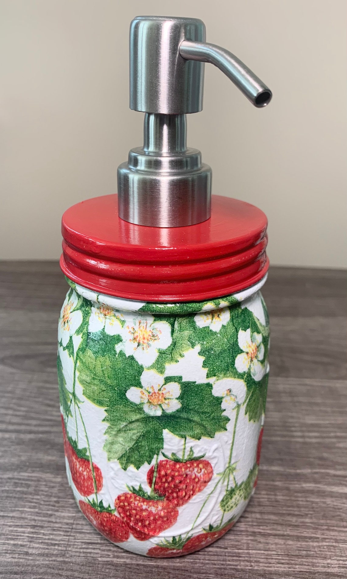 Set of STRAWBERRY Mason Jar Soap Dispenser & Utensil Holder Etsy