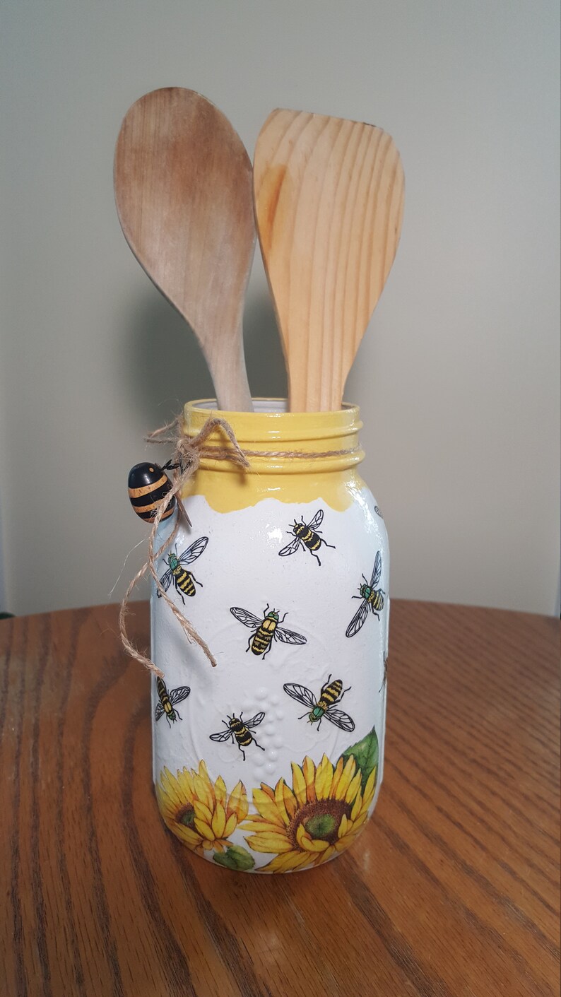 HONEY BEE Sunflower Mason Jar Vase Mason Jar Centerpiece Etsy