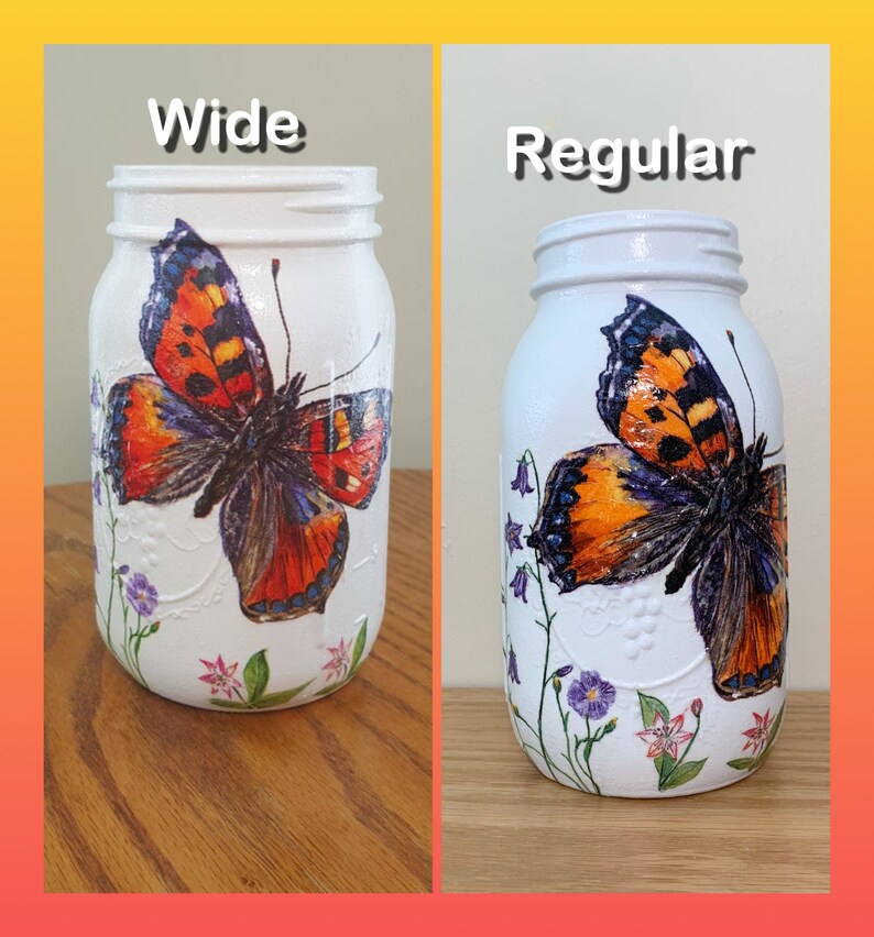 Butterflies & Flowers Vase Mason Jar Centerpiece Decoupage Etsy