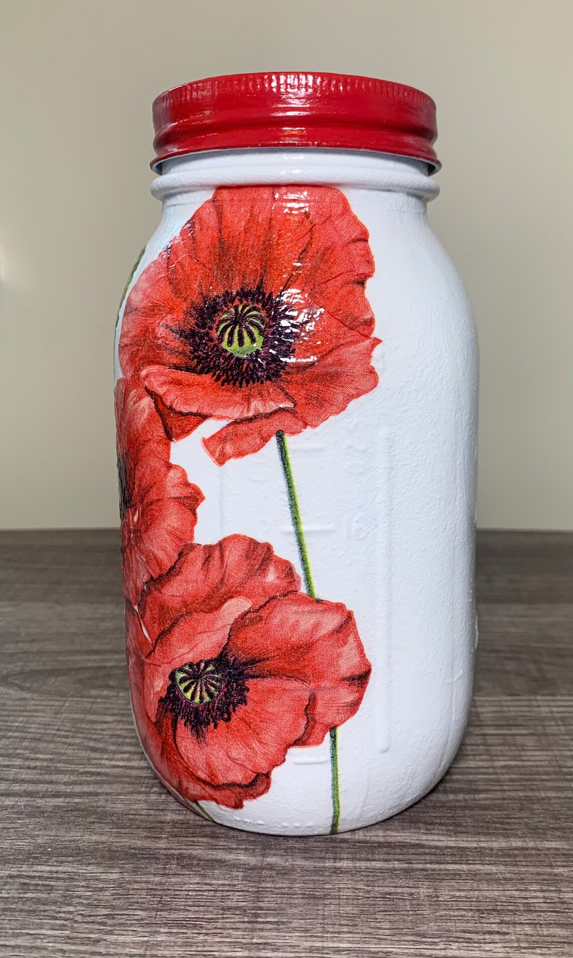 Red Poppy Bank Jar Flower Piggy Bank Mason Jar Decoupage Etsy