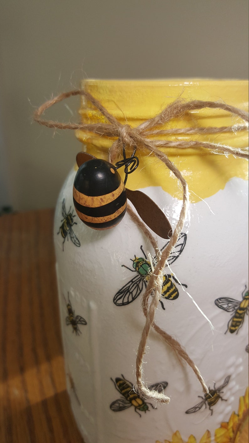 HONEY BEE Sunflower Mason Jar Vase Mason Jar Centerpiece Etsy