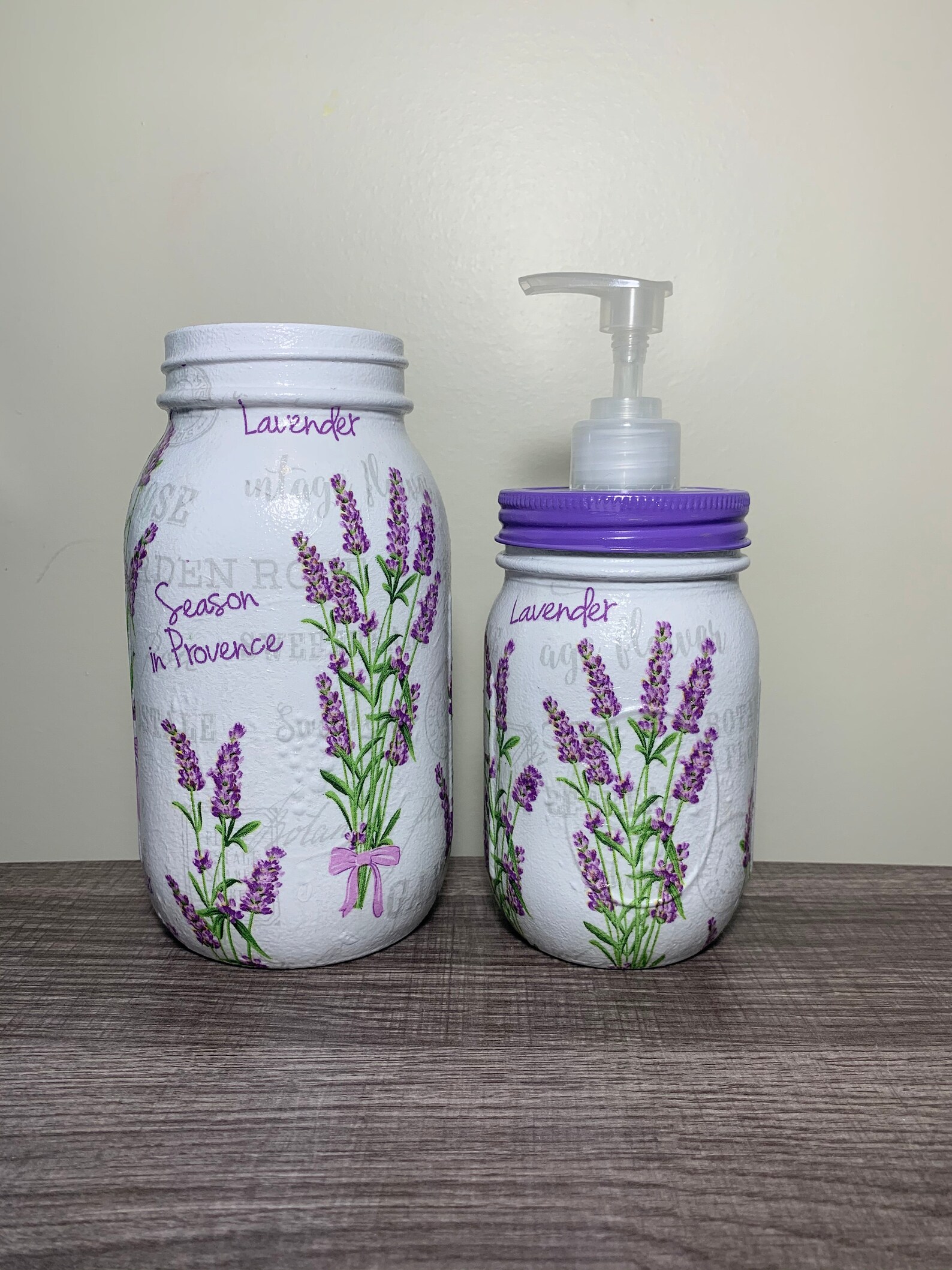 Vintage Lavender Bathroom Set Mason Jar Set Decoupage Jar Etsy