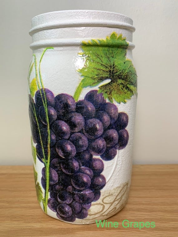 Grapes Utensil Holder Mason Jar Set Decoupage Jar Utensil Etsy