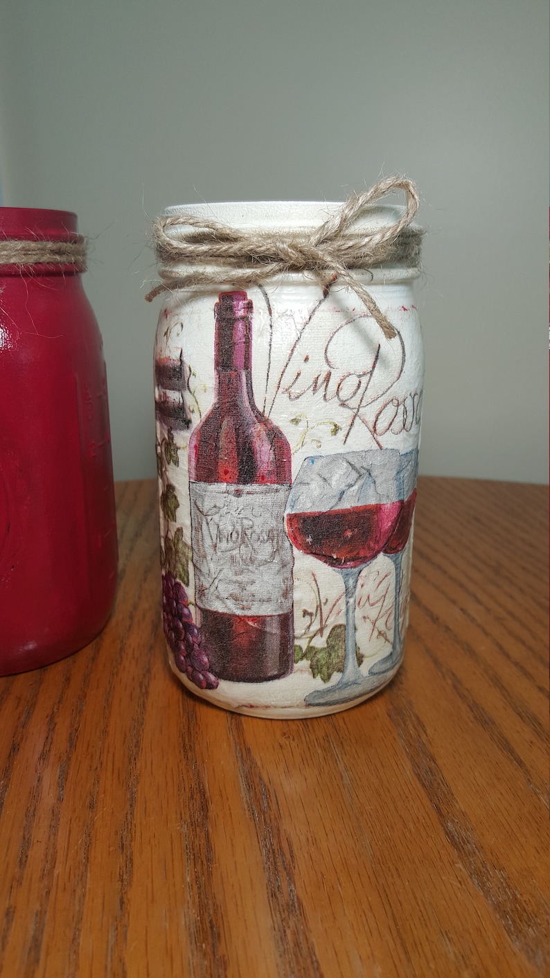 Red Wine Grapes Bottle Utensil Holder Set Mason Jar Kitchen Etsy