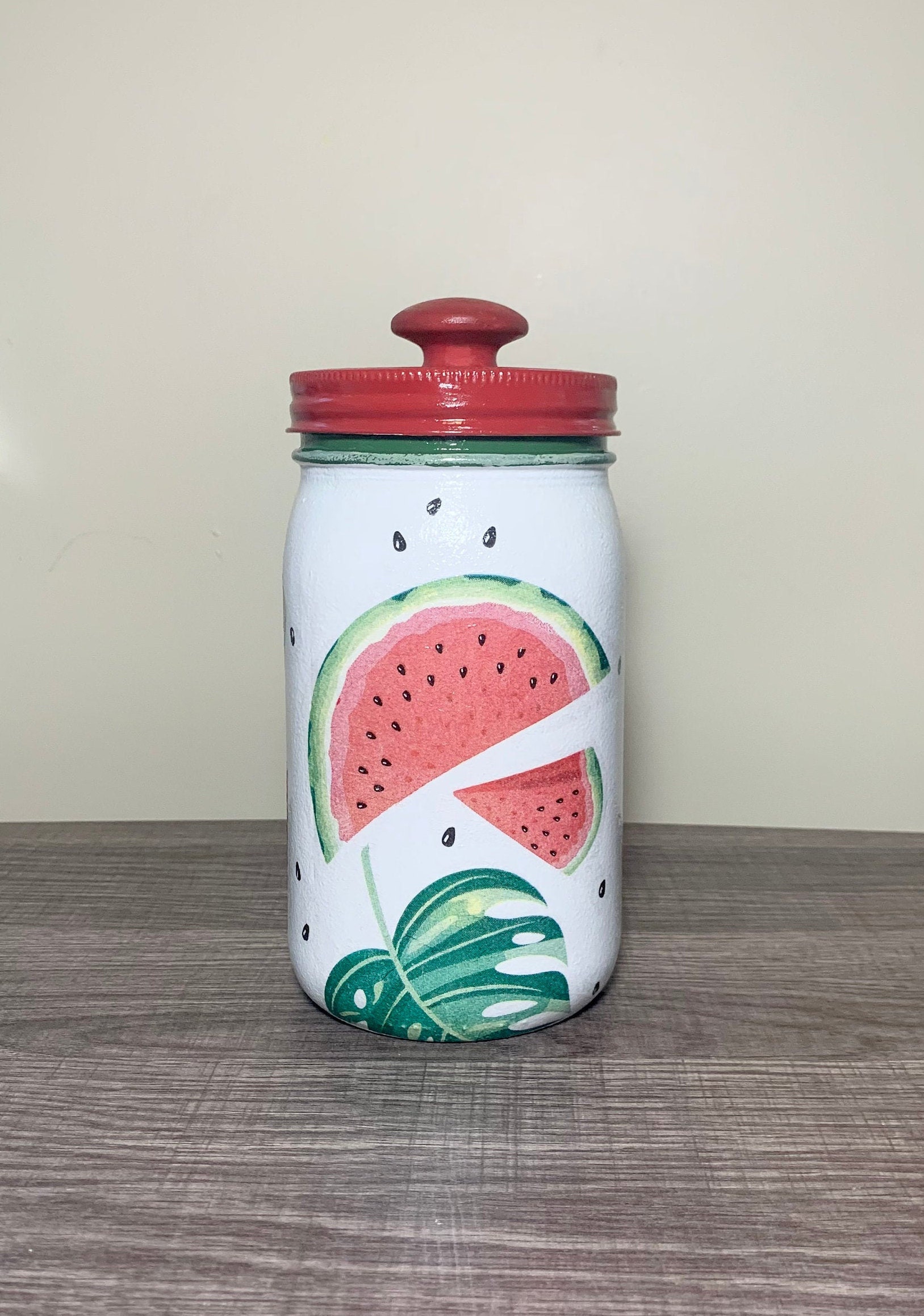 Watermelon Slices & Tropical Leave Mason jar Canister Etsy