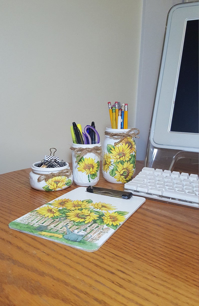 Sunflowers Office Desk Decor Set Desk Organizer Office Etsy