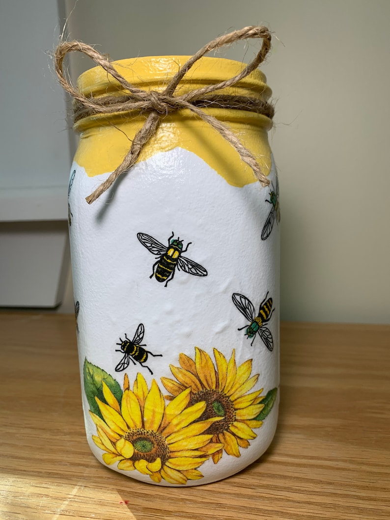 HONEY BEE Sunflower Utensil Holder Set Mason Jar Vase Etsy