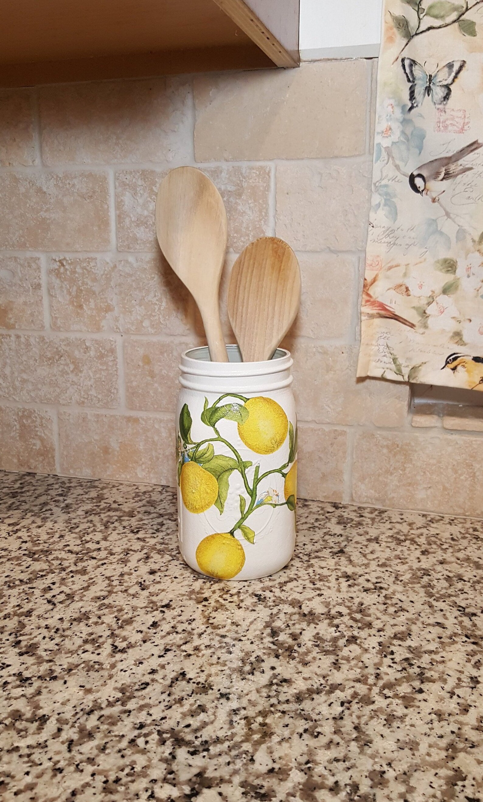 LEMON Utensil Holder and Wooden Spoon Lemon Kitchen Decor Etsy