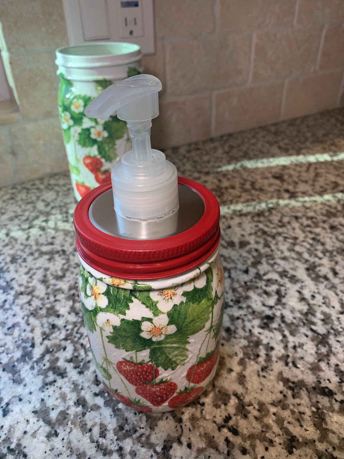 Set Of STRAWBERRY Mason Jar Soap dispenser & Utensil holder Etsy