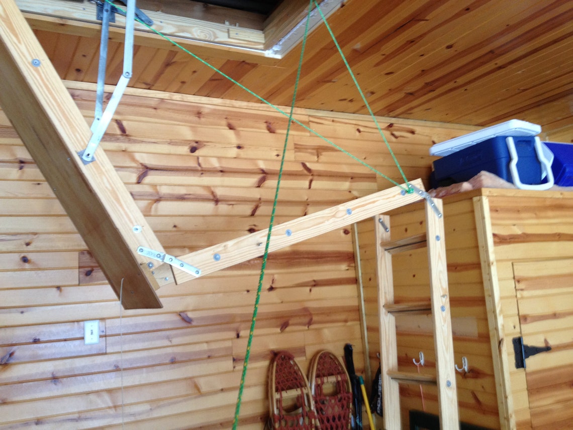 Attic Ladder Pulley System to Work on 80 Ceiling. . Great for the Elderly to Operate. Attic
