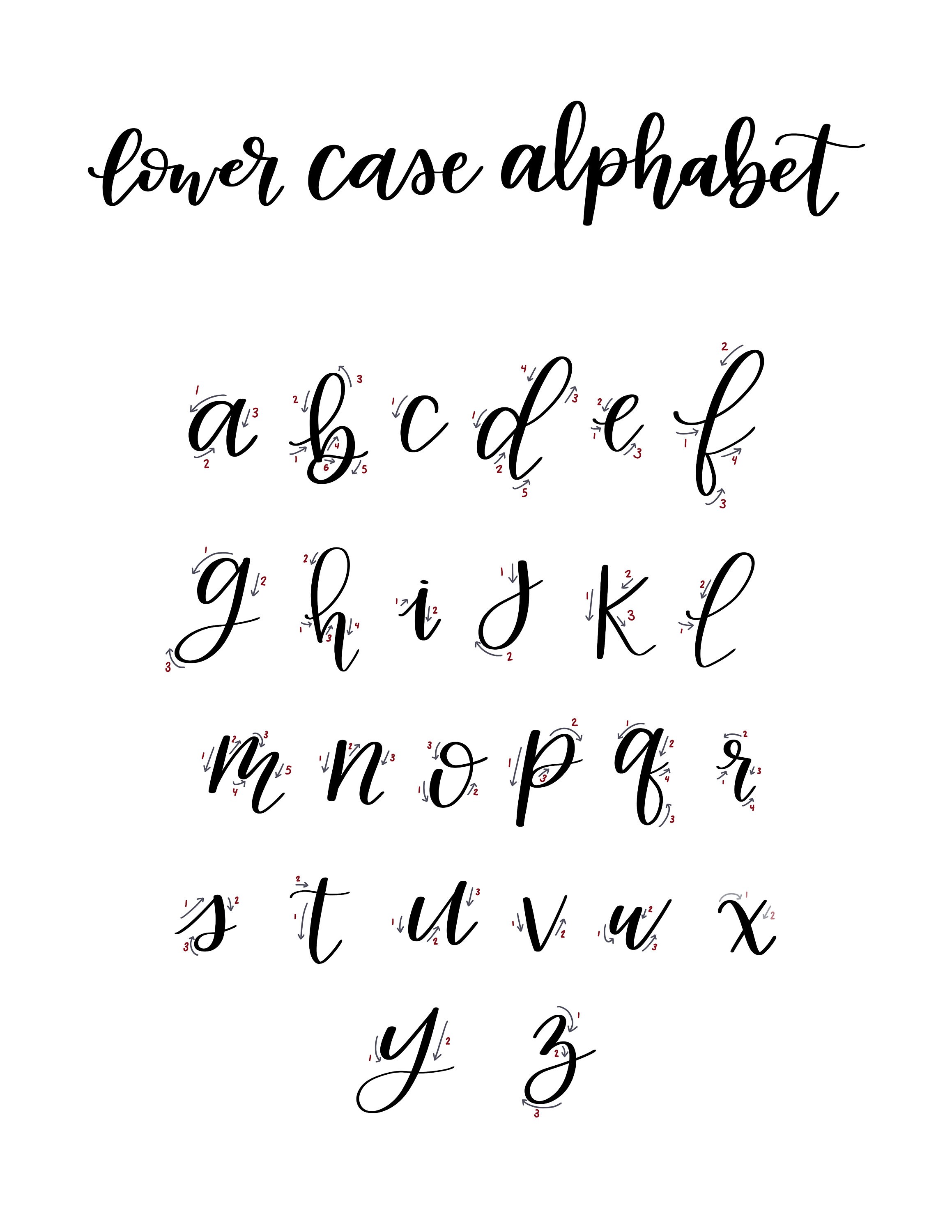 Lower Limb Lettering Brush Lettering Lower Case Practice Sheets | Modern Calligraphy ...