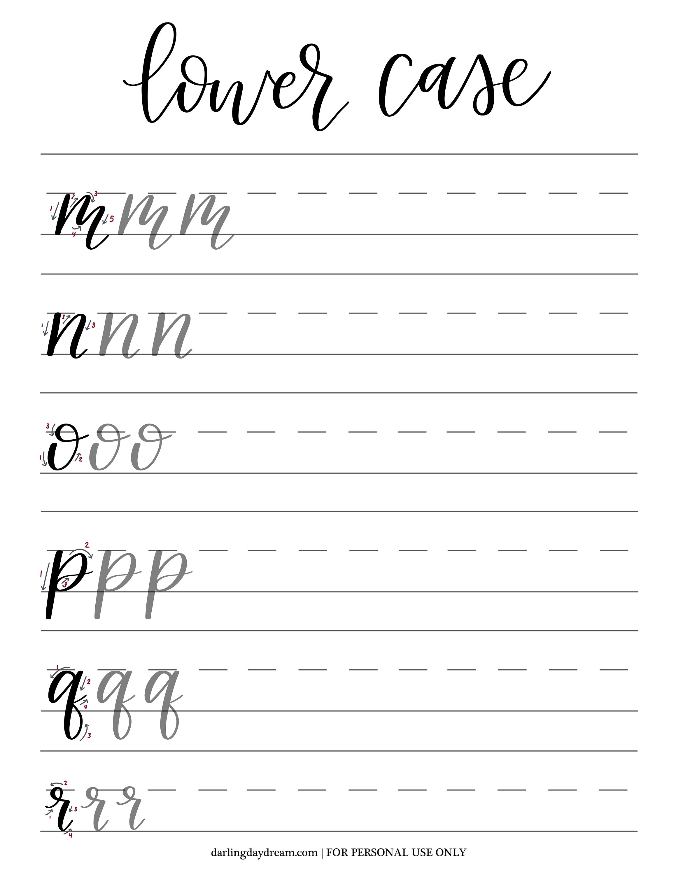 Brush Lettering Lower Case Practice Sheets | Modern Calligraphy ...