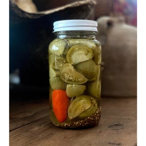 Spicy Tickles, pickled heirloom tomatoes, small batch spicy dill tomato pickles