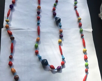 Multi-colored Long Ugandan Paper Bead Necklace