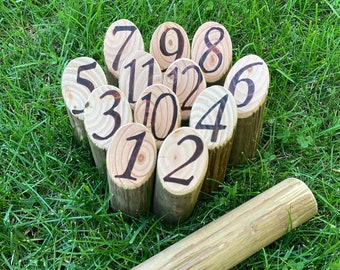 Scatter Game Set | Rustic Pine Pins/Baton | Scandinavian Outdoor Throwing Game | Backyard Beach Picnic Game