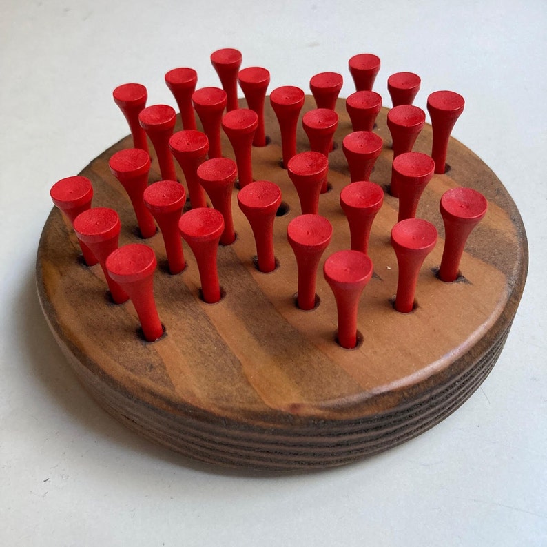 Wooden Peg Solitaire Game Brain Teaser Peg Jump Game Logic Puzzle Etsy