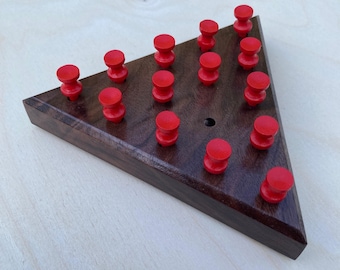 Triangle Peg Solitaire Game | Solid Wood | Brain Teaser | Peg Jump Game | Logic Puzzle