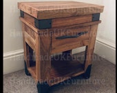 Industrial Side Table Vintage Retro Cabinet Rustic Solid Wood Storage Coffee Drawer Small Metal Room Bedside Shelf End Unit Plant Lamp Stand